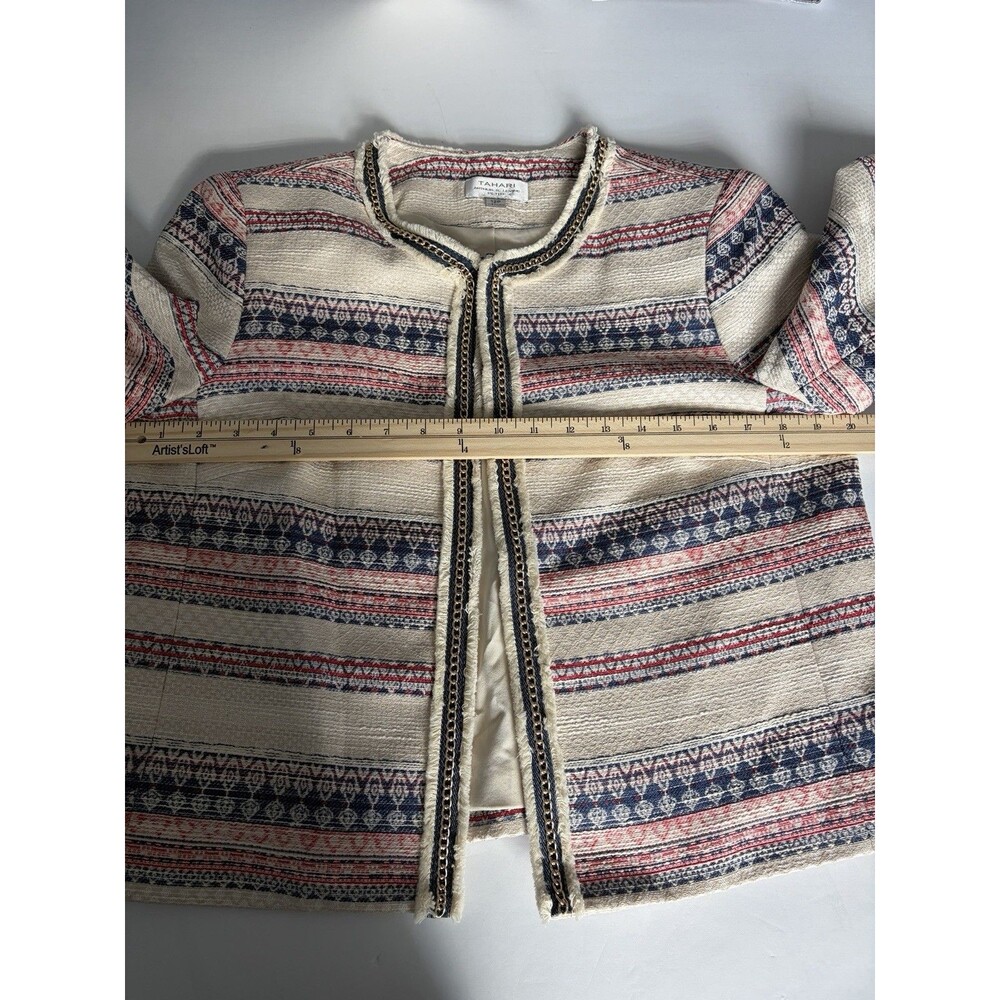 Tahari Cream Striped Tweed Open-Front Blazer Arthur S. Levine - Picture 9 of 16